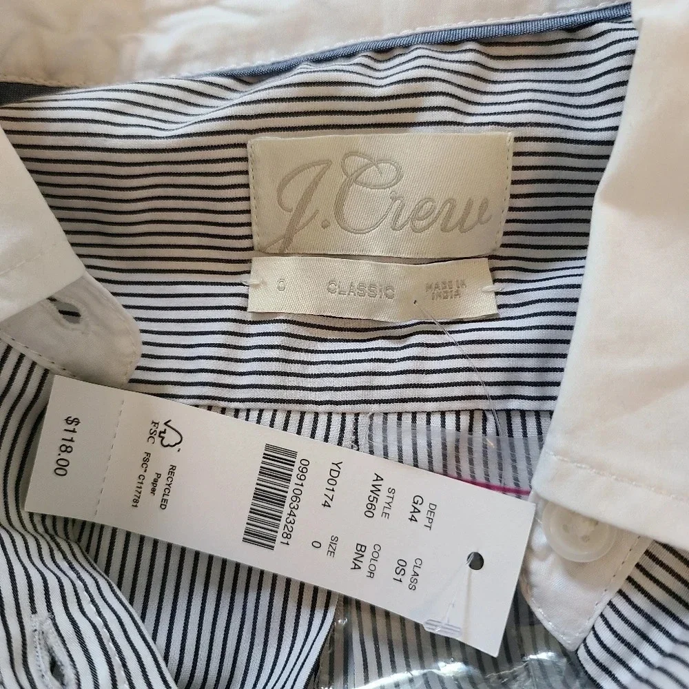 NWT J. Crew Classic Fit Crisp Cotton Poplin Shirtdress 0